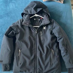 Black spider ski coat with removable hood size 12 boys